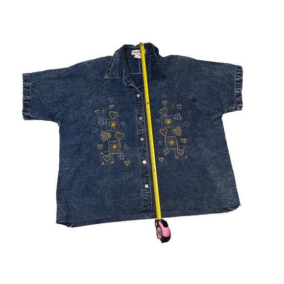 Club Z Vintage Denim Embroidered Button Down Shirt Woman’s 22-24 - Picture 4 of 5